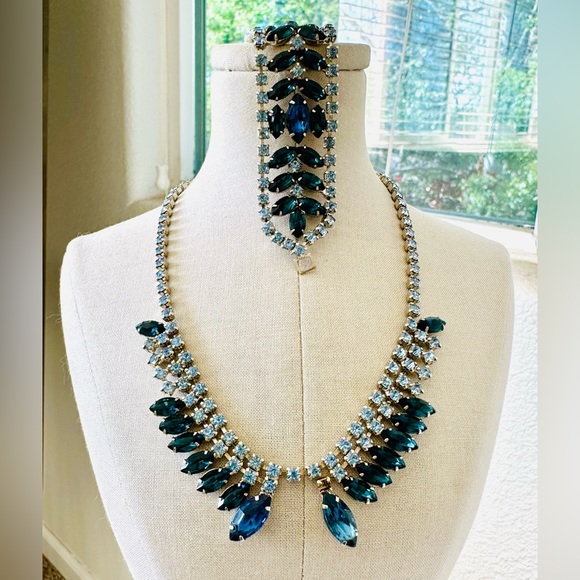 Vintage Blue Rhinestone Bracelet Set - Picture 3 of 15